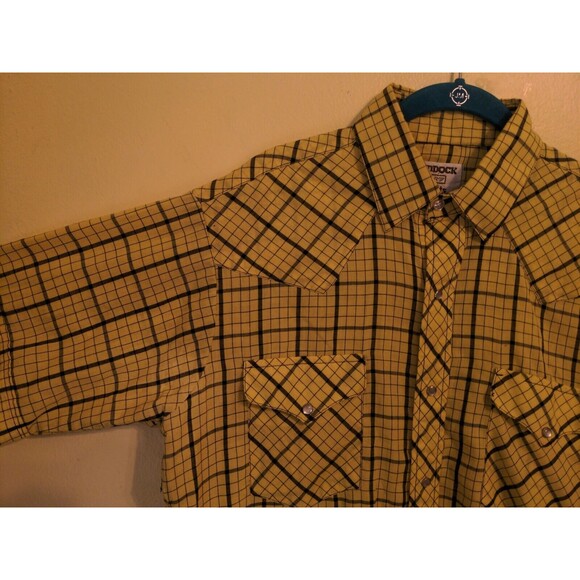 Ruddock Shirts Adult Sz 16 White Pearl Snap Button Up Yellow Plaid Western Men's - Picture 2 of 7